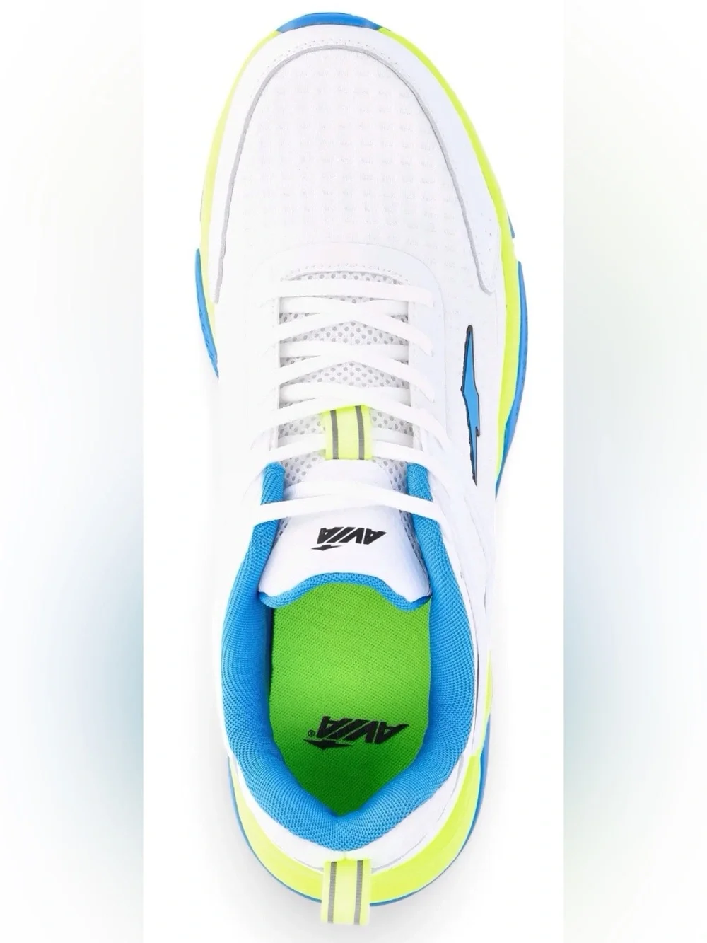 Men's White Athletic Sneakers with Blue & Neon Yellow Accents